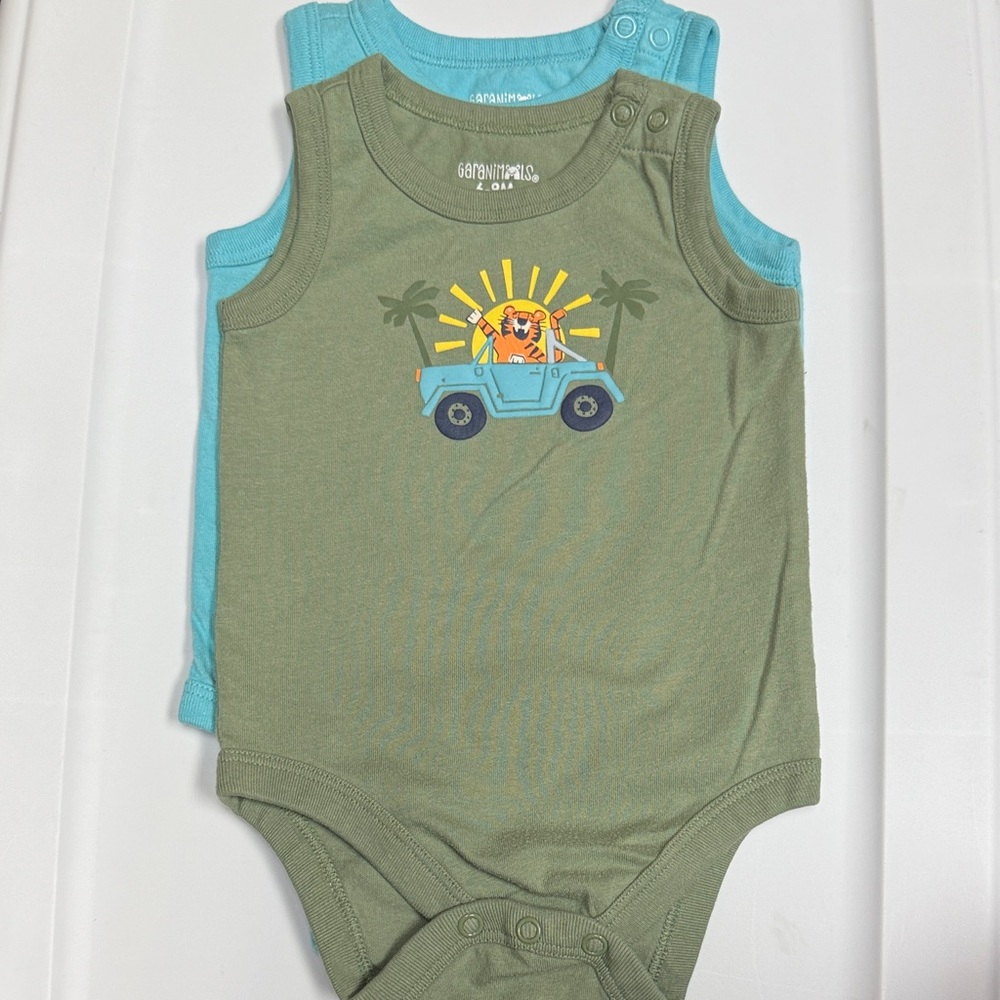 Garanimals Olive and Teal Baby Bodysuits with Safari Print